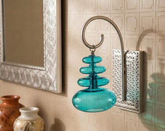 Turquoise Glass & Silver Wall Light – Modern Handmade Wall Sconce Fixture