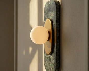 Green Marble Wall Sconce Brass Wall Light - Handmade Glass Wall Lamp, Bedside Wall Lighting, Bathroom Vanity Sconce