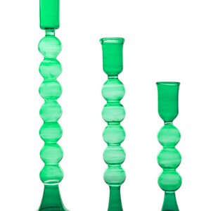 Bubble Handmade Glass Candle holder , Romantic Candle , candle stick holder for wedding gift , vintage glass candle holder Green