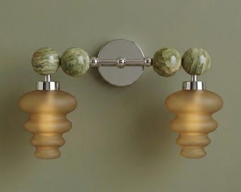 Modern Double Glass Brass Wall Sconce | onyx and Frosted Amber Glass Light Fixture