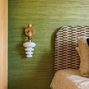 Handmade Onyx and Frosted Glass wall sconce - Brass Finish Light Fixture - Artisan Wall Lighting image 13