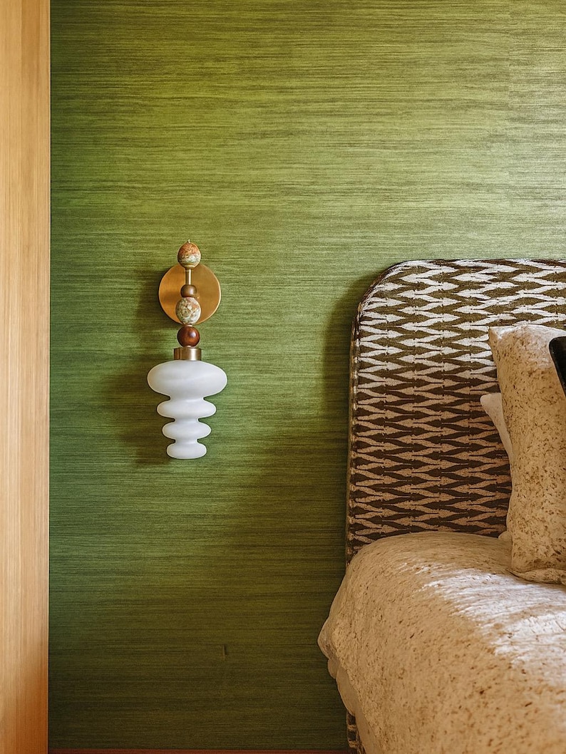 Handmade Onyx and Frosted Glass wall sconce - Brass Finish Light Fixture - Artisan Wall Lighting image 13