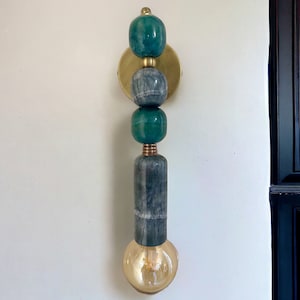 Handmade Brass finish sconce lighting with Green Marble Gemstones - Wall sconce indoor - wall lamp - sconce lighting