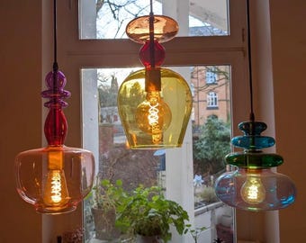 Multicolored Set of Three Hand Blown Glass Light pendants Egyptian Art Glass - pendant lights