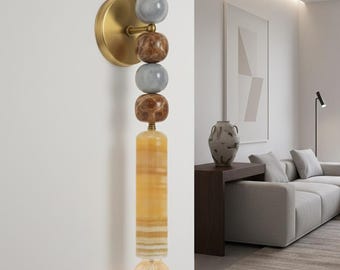 Applique murale en marbre faite main - base en laiton, luminaire moderne