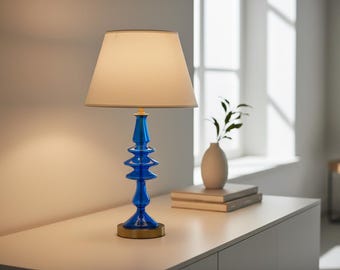 Artisanal Cylindrical Glass Table Lamp with Brass Base