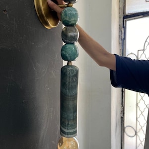 Handmade Brass finish sconce lighting with Green Marble Gemstones - Wall sconce indoor - wall lamp - sconce lighting
