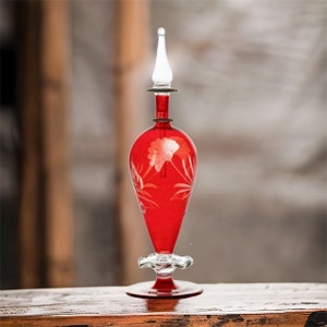 Perfume bottle Engraved Red - Hand painted hand blown Glass - Decorative essential oil bottle - Gift for women - Handmade Egyptian Glass
