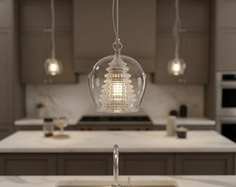 Hand-Blown Double Layer Glass Pendant Light | kitchen Island light