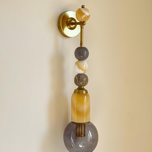 Les Trois pyramides Handmade Brass finish sconce lighting with Marble Gemstones Wall sconce indoor wall lamp sconce lighting image 1