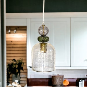 Hand blown glass pendant light - Kitchen Island ceiling light - Blown Glass pendant light - pendant light for kitchen island - Frosted Glass