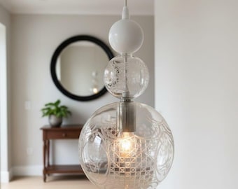 Handblåst glaspendellampa - Pendellampa i blått glas - Taklampa i köksö - Pendellampa för köksö - Lampa