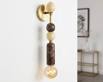 Handmade Brass Wall Sconce with Brown Marble Gemstones