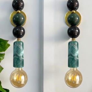 Black Marble Wall Sconce – Handmade Brass & Green Natural stone wall light fixture