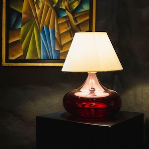 Handmade Concave circle red hued table lamp Bedside lamp Vintage Tablelamp image 1