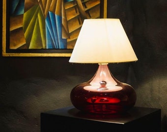 Handmade Concave circle red hued table lamp Bedside lamp Vintage Tablelamp