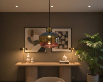 Blown glass light pendant for kitchen decor - Multicolored hanging lamp