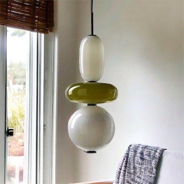 Modern Blown glass light pendant for kitchen decor -  glass blown pendant - custom lights - ceiling light fixture - blown glass pendant