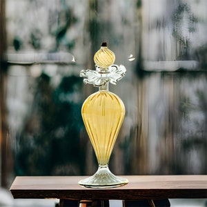 Gold painted Bottle - Hand painted perfume bottle with stopper - perfume bottle - Handmade Gift for her - antique glassware - decorative