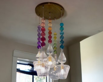 Set of 4 Hand blown glass pendant + Custom Colorful Glass Balls - light fixture for modern style - brass light fixture - ceiling lights