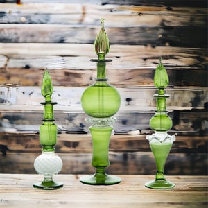 Set of Three perfume bottles for essential oils - Hand painted - colored glassware - antique glassware - empty perfume bottle - hand blown