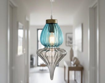 Turquoise Blown Glass Pendant Light, Modern Home Decor
