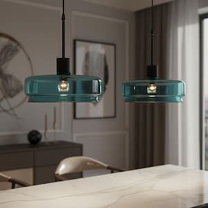 Teal Glass Pendant Light – Artisan Blown Glass Hanging Fixture