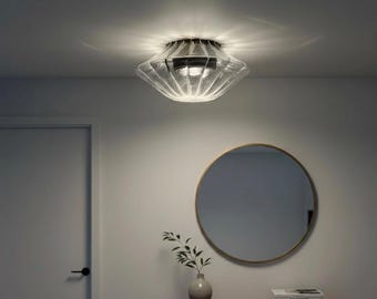 Handmade Ribbed Glass Flush Mount Ceiling Light - Art Deco Lighting
