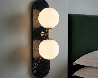Marble Wall Sconce Brass Wall Light - Handmade Glass Wall Lamp, Bedside Wall Lighting, Bathroom Vanity Sconce