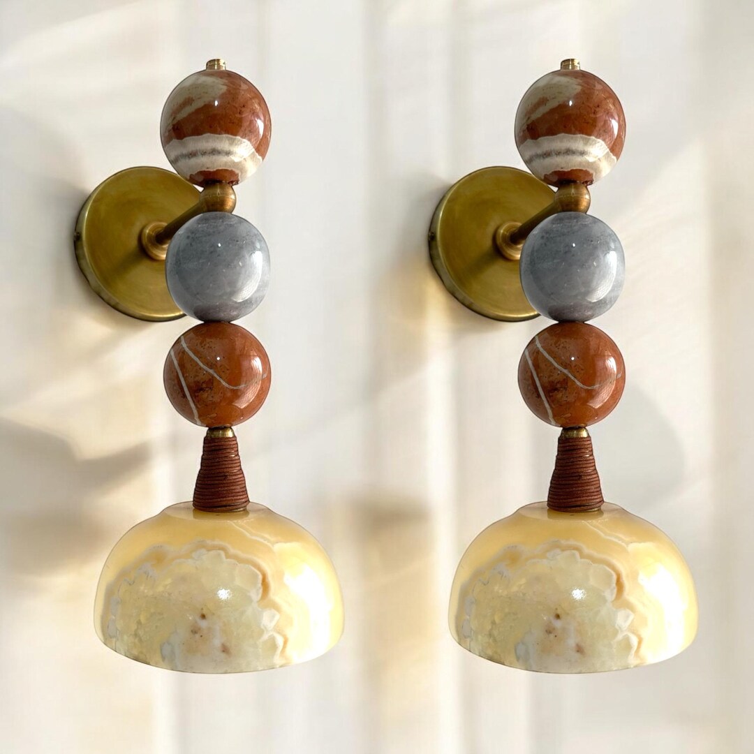 Handmade Marble Wall Sconce - Brass & Natural Stone Wall Light - Unique ...