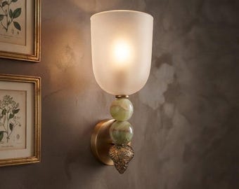 snake eye Onyx Stone Wall Sconce Set of 2 Frosted Glass | Handmade Mid Century Inspired Lighting