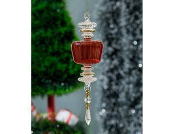 Red Ribbed Tree topper ornament with 14 K Gold for Christmas Tree Decorations | tree topper for christmas tree | antique christmas ornaments