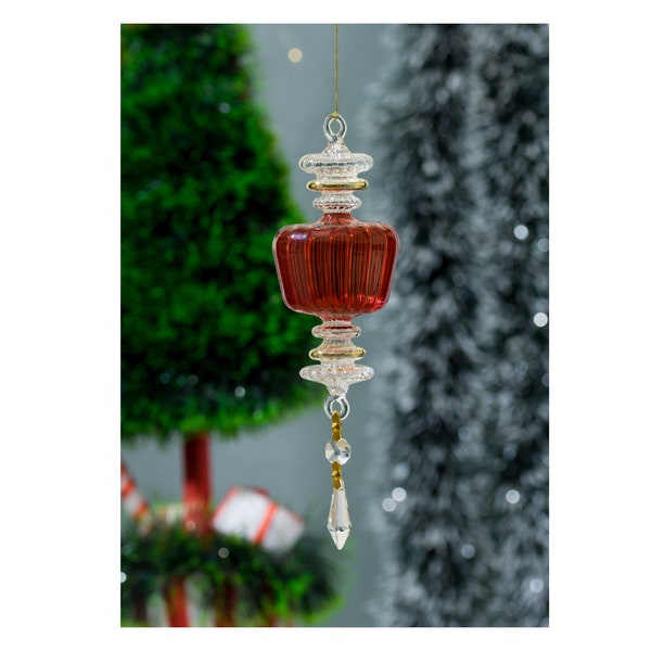 Red Ribbed Tree topper ornament with 14 K Gold for Christmas Tree Decorations | tree topper for christmas tree | antique christmas ornaments