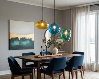 Multicolored Hanging Lamp Set – Glass Pendant Light, Pendant Lamp, Dining Chandelier, Restaurant Lighting