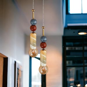 Handmade Brass finish pendant lighting with Marble Gemstones - Marble lighting indoor - pendant light - living Room lighting