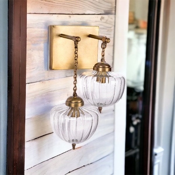 Ribbed Double Glass Sconce light fixture for home decor - wall lamp - sconces - sconce lighting - wall sconce glass - antique wall sconce