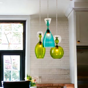 Set of Three Glass pendant lights  - blown glass pendant - pendant lights for kitchen island - Modern hanging lights - Glass pendant deco