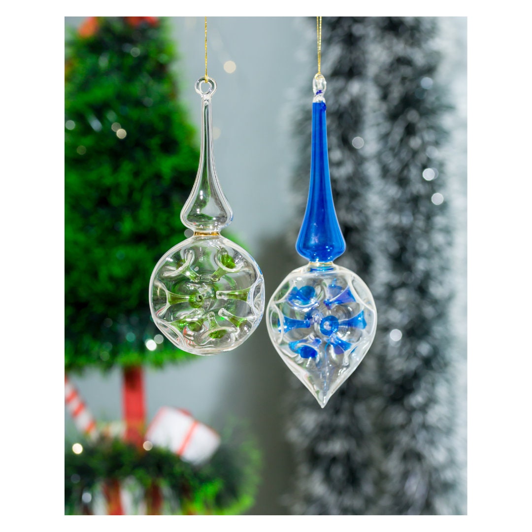 Christmas Ornaments Set of Two, 14k Gold Glass Christmas Ornaments