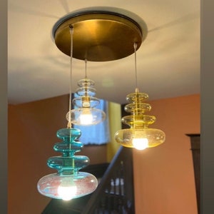Art Deco chandelier | Blown Glass pendant | chandelier lighting vintage | dining room light | hanging lights for home decor