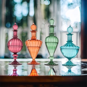 Modern Hand painted Bottles Set of 4 Fragrance Handmade Decanters