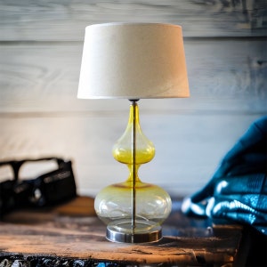 Yellow hued Modern Table lamps , Home decorative bedside lamps , bedside lamp pair , nightlights , blown Glass bedroom lamp , Desk lamp image 7