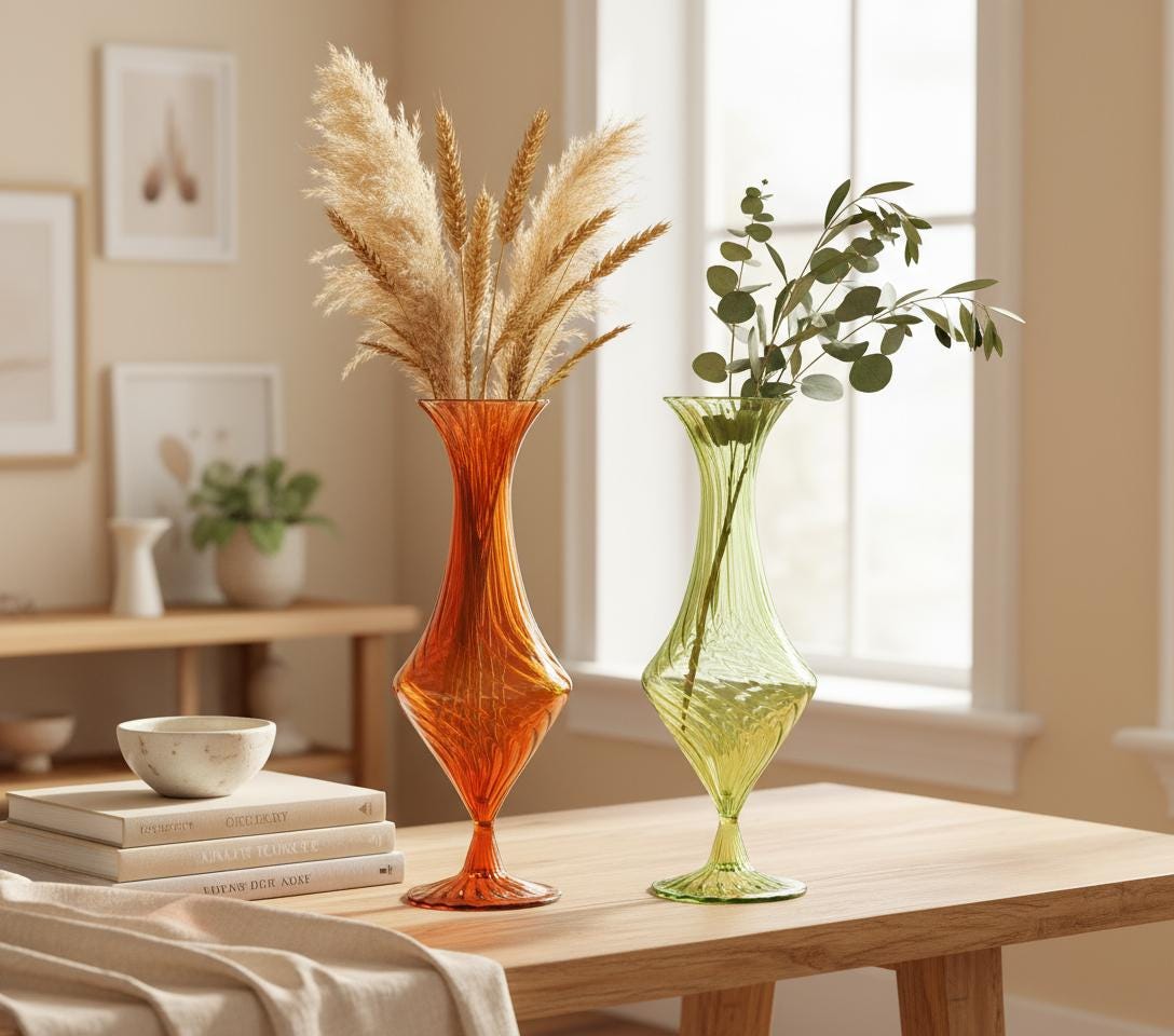 Vaso grande in vetro soffiato - Set di vasi - Vaso alto - Vaso in vetro soffiato - Vaso decorativo - Vaso fatto a mano - Vasi da sposa - Vaso moderno
