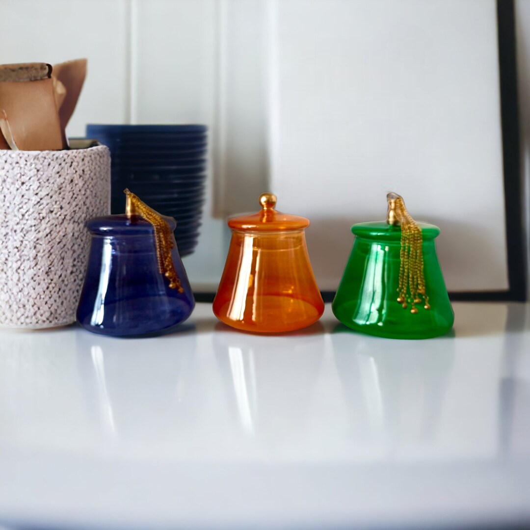 Handmade Blown Glass Jar Embossed With 14 K Gold Charismas Cookie Jar