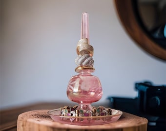 Handmade Blown Glass Ring Holder – 14k Gold Accents