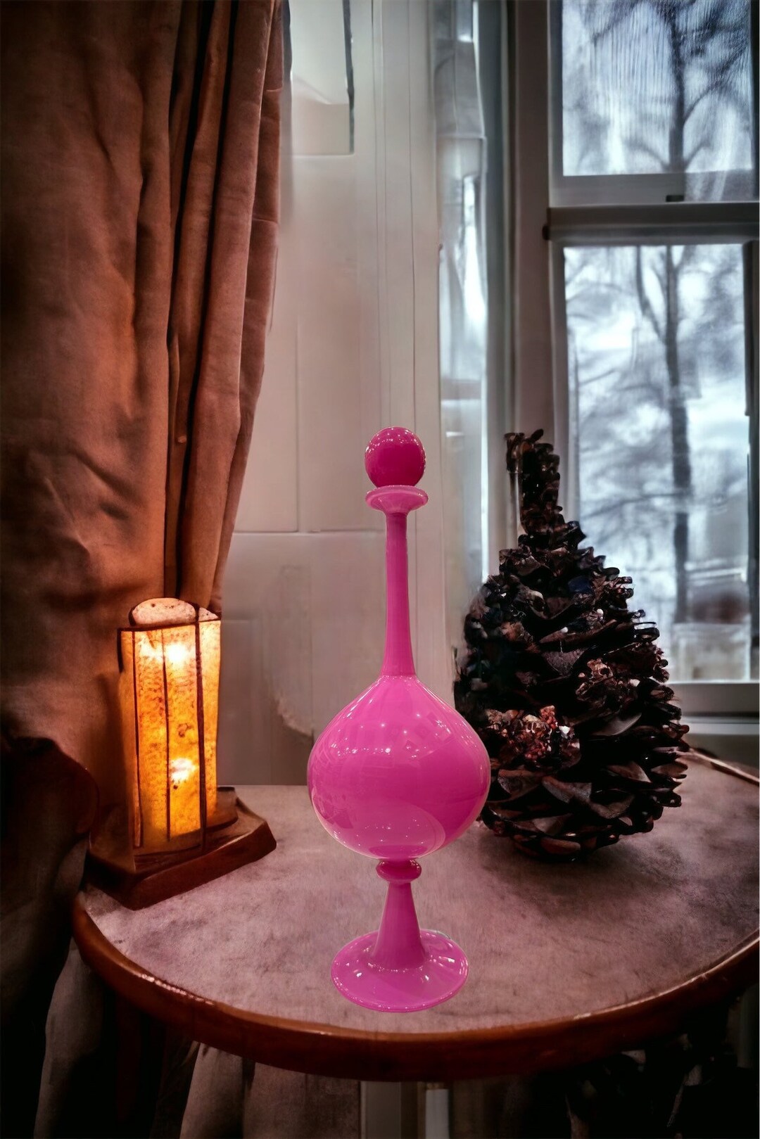Pink Modern Decanter Bottle With Stopper Handmade Blown Glass Bottle