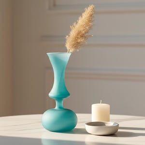 Frosted Turquoise Art Deco Vase | Hand-Blown Modern Home Accent | Minimalist Colored Glassware for Flowers