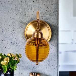 Blown Glass wall hangings - wall lamp lights for bedroom - wall sconce light - Bathroom light fixture - modern wall sconce - amber glass