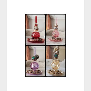 set of 4 Handmade Ring Holders  Blown Glass emboss with gold 14k