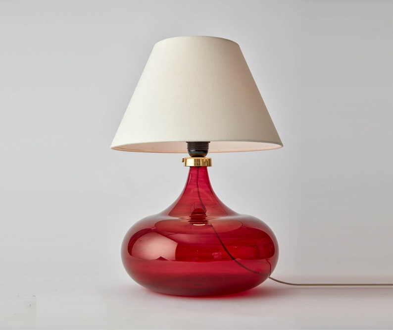 Handmade Concave circle red hued table lamp Bedside lamp Vintage Tablelamp image 2