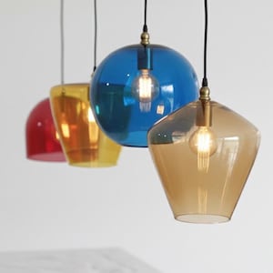 Set of Four Hanging Lights over Bar, ceiling light fixture, Blown Glass pendant lights, custom night light, kitchen lights, Bar lights